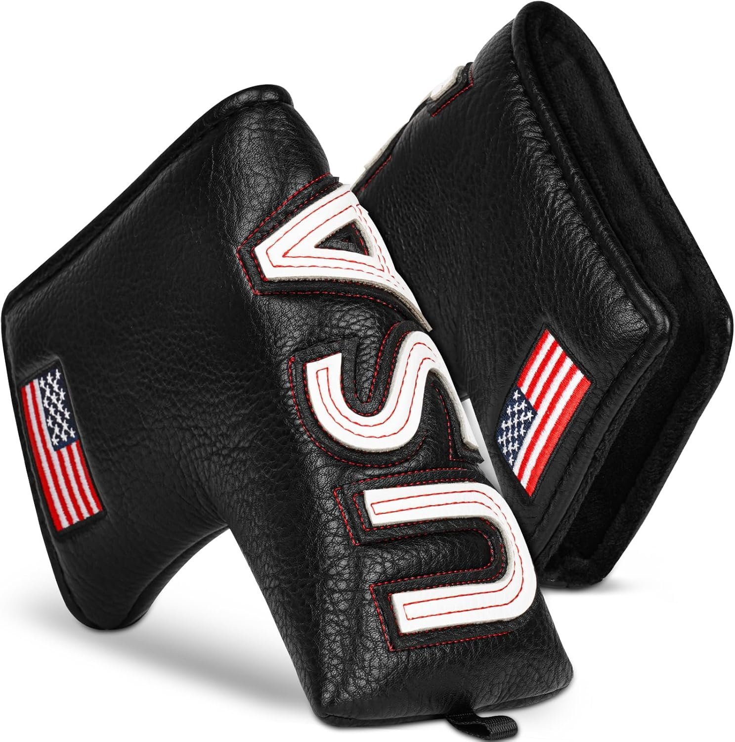 Golf Head Covers, US Flag Patriotism Golf Club Cover for Woods and Driver, Fairway, Hybrid – Premium Leather Golf Club Head Covers with Interchangeable Tags, Magnetic Blade & Mallet Putter Cover