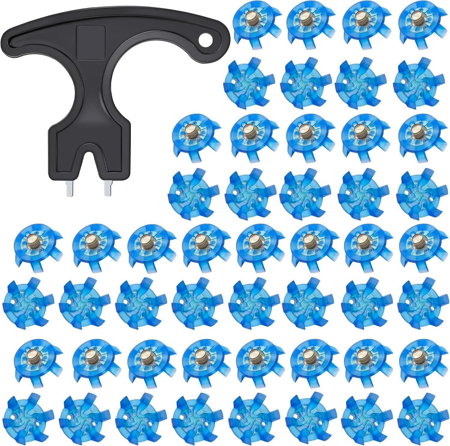 51Pcs Golf Spikes Set 50 Golf Shoe Spikes Replacements with 1 Black Cleats Spanner Metal Thread Screw 6 mm Dia Shoe Cleats Suitable for Use on Lawns or Golf Courses