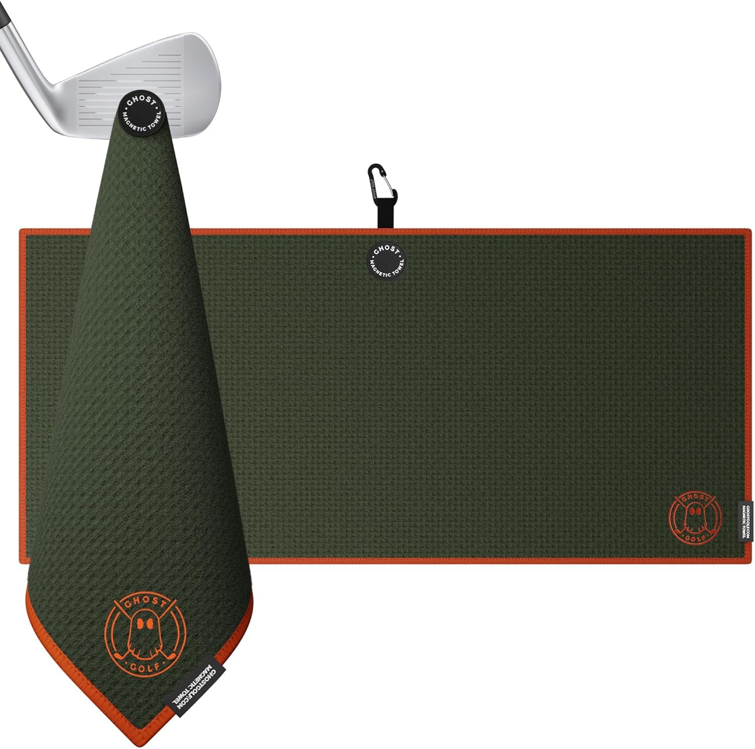 Ghost Golf Magnetic Towel (Caddie) – Premium Ultra-Absorbent Microfiber Golf Towel with Magnet for Golf Carts or Clubs – 18″ x 40″ Golfing Gear – Waffle Weave Pattern (Green)