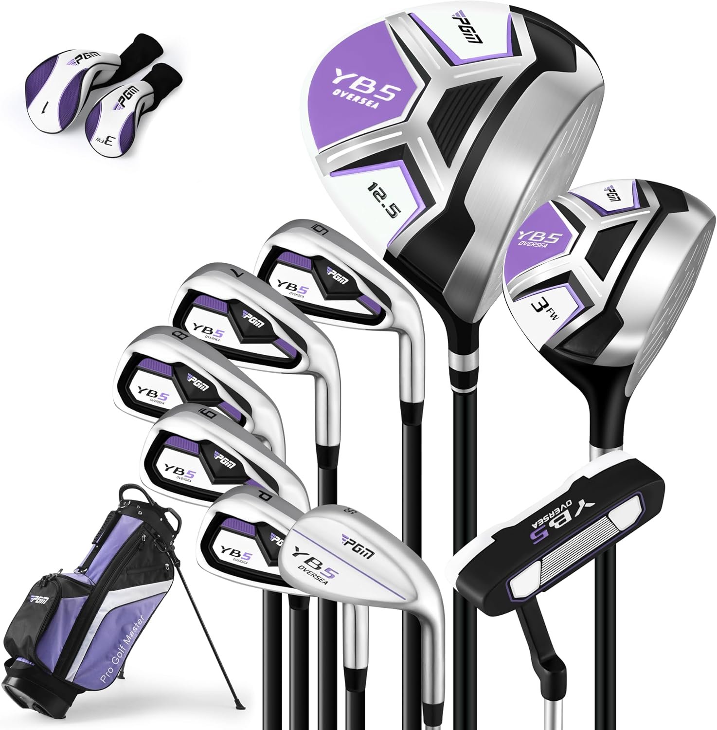 PGM 12/15 Pieces Women’s Complete Golf Club Set with 460cc Driver, Fairway, Hybrid, Irons, Putter, Stand Bag & Headcovers – Right Handed – Ideal for Beginners