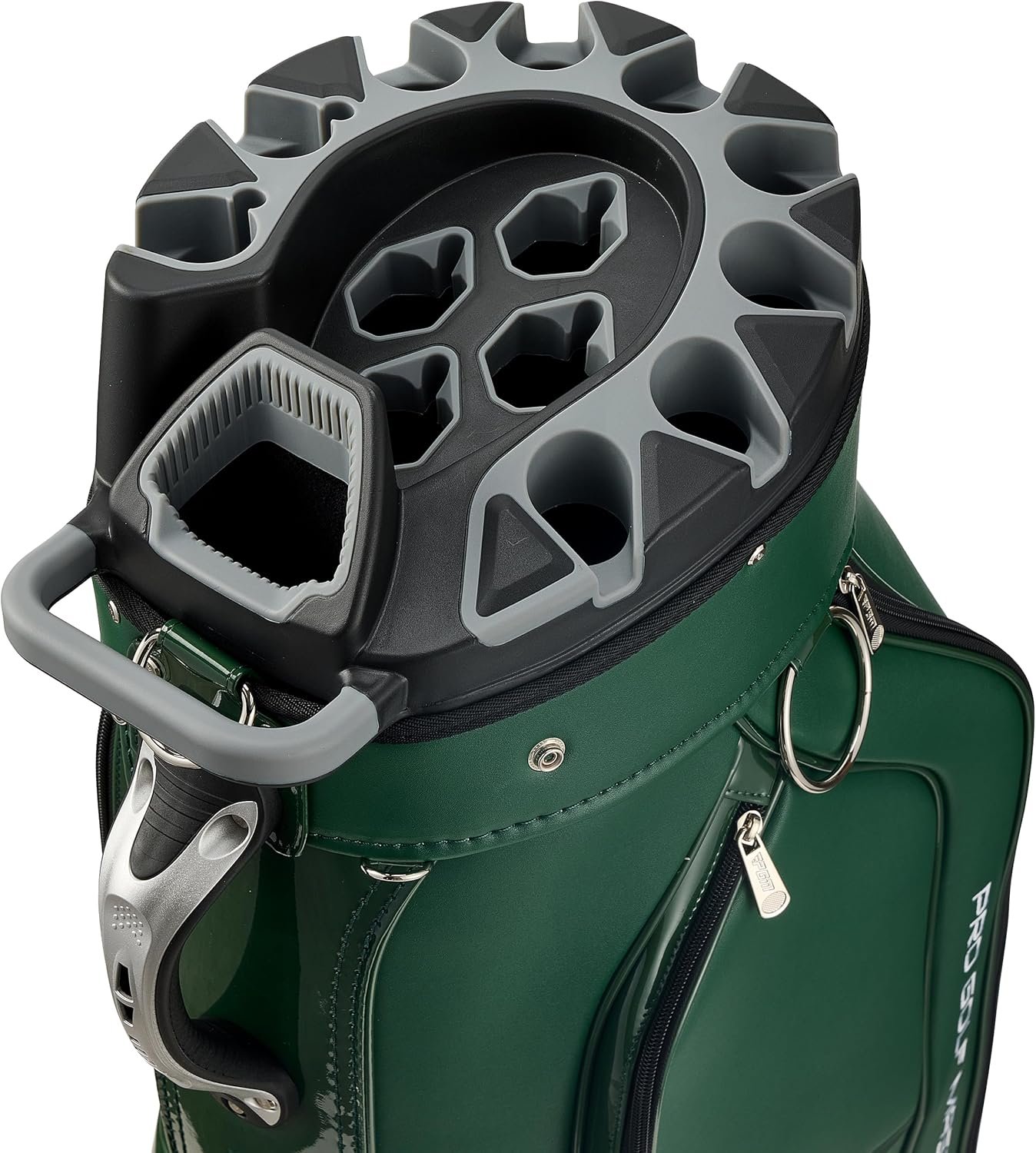 PGM Golf Cart Bag with 14 Way Organizer Divider Top, Premium Cart Bag with Handles and Rain Cover for Men/Black PU Leather
