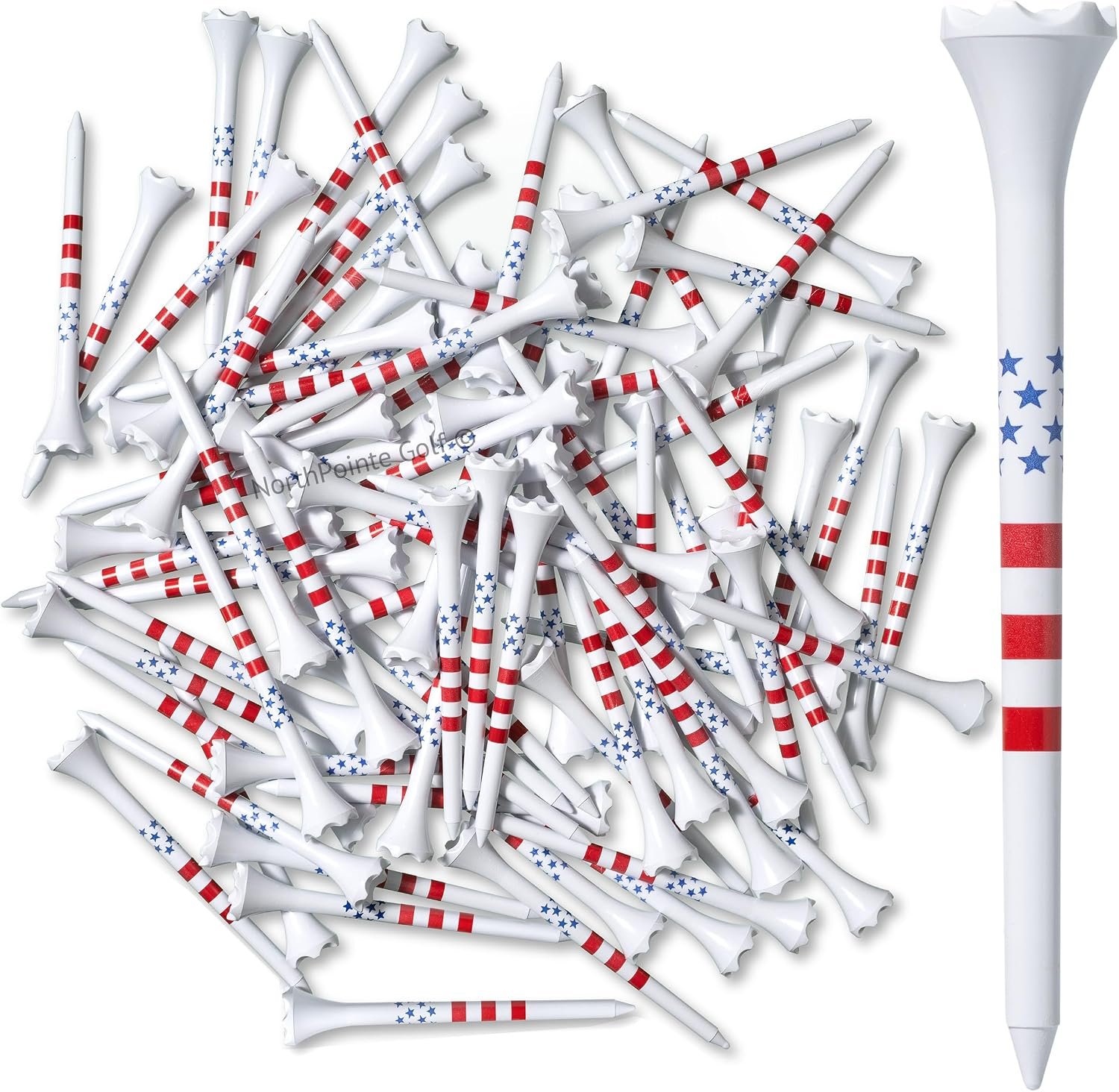 NorthPointe 3 ¼” USA Stars and Stripes American Flag Golf Tees Plastic – 100 Tees in Bulk – Patriotic