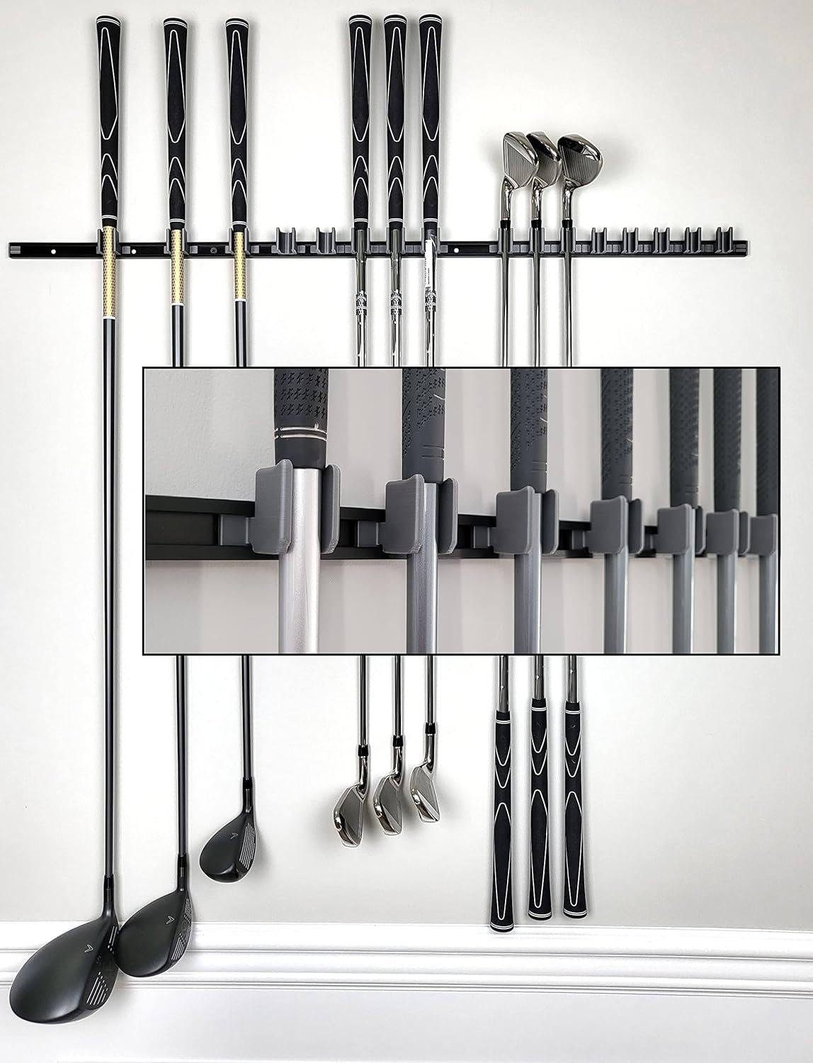 Golf Club Wall Mount Rack, Golf Club Organizer for Garage, Golf Club Storage Rack, Holds 17 Clubs, Aluminum Wall Display Holder (Head-Up)