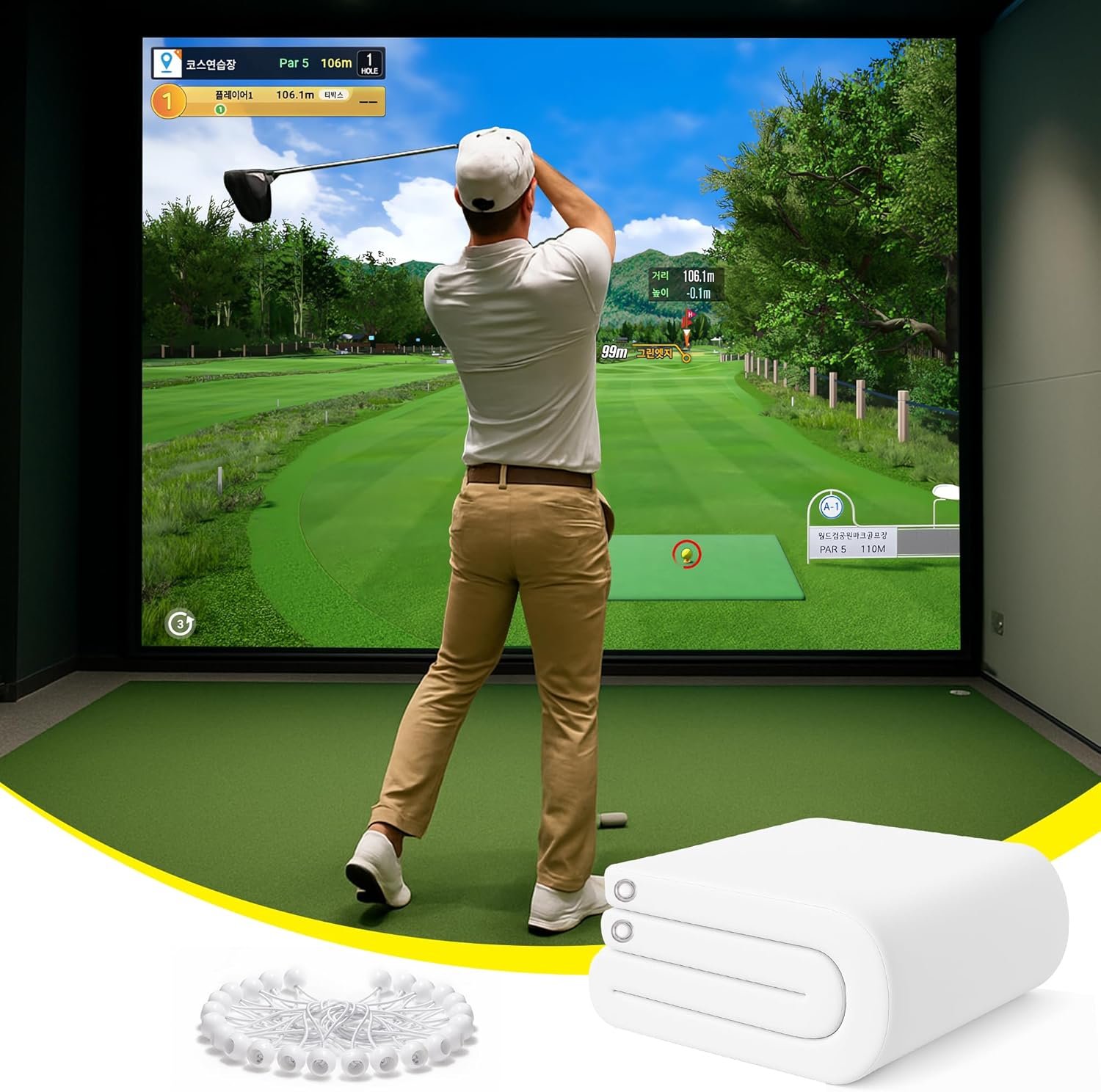 Golf Simulator Impact Screen, 3D Air Mesh Impact Screen for Golf Training Indoor/Outdoor, HD Projector Screen for Home Hitting Practice with Grommet Holes & Bungee Cords