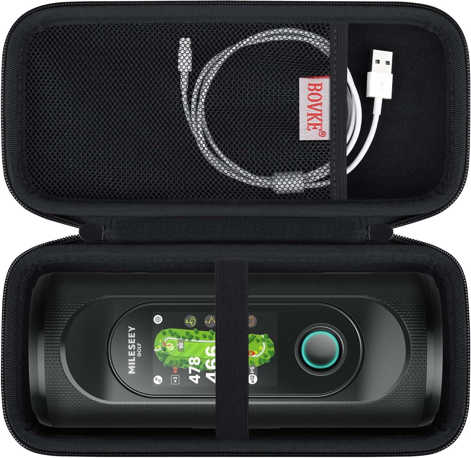BOVKE Hard Carrying Case for MiLESEEY GeneSonic Pro Golf Speaker GPS Rangefinder – Protective Storage Travel Organizer Box with Mesh Pocket for MiLESEEY Golf Speaker Accessories, Black