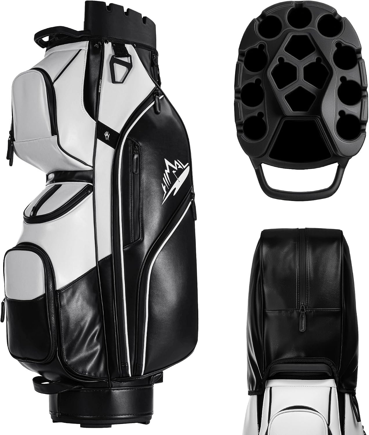 UNIHIMAL Golf Cart Bag with 14 Way Organizer Divider Top, Premium PU Leather Golf Bag for Men Women with Magnetic Pocket and Rain Cover, Lightweight Golf Club Bag Includes Cooler Pockets