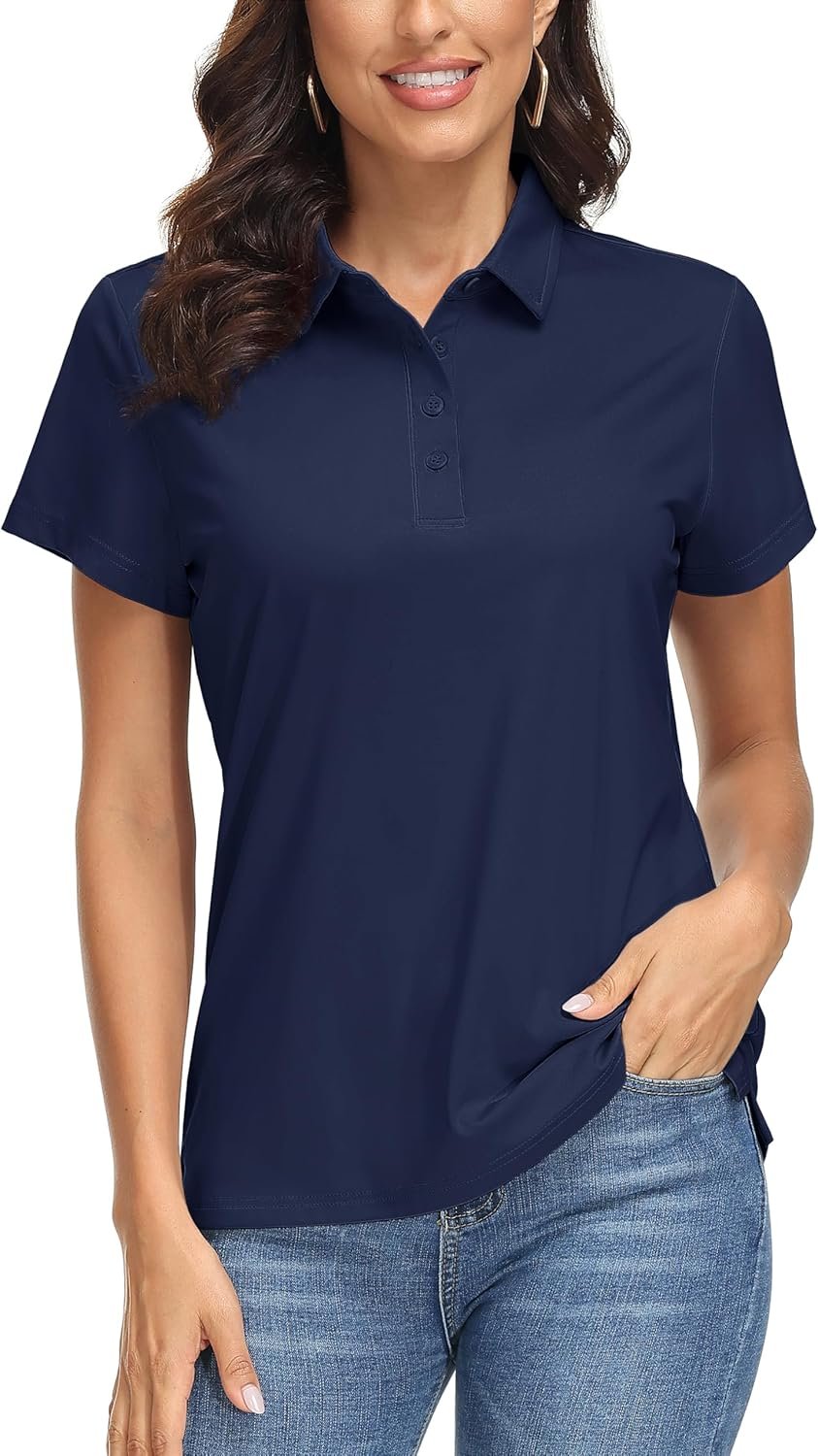 MAGCOMSEN Women’s Polo Shirts UPF 50+ Short Sleeve Golf Shirt Quick Dry Sun Protection 4 Buttons Casual Work Collar Top