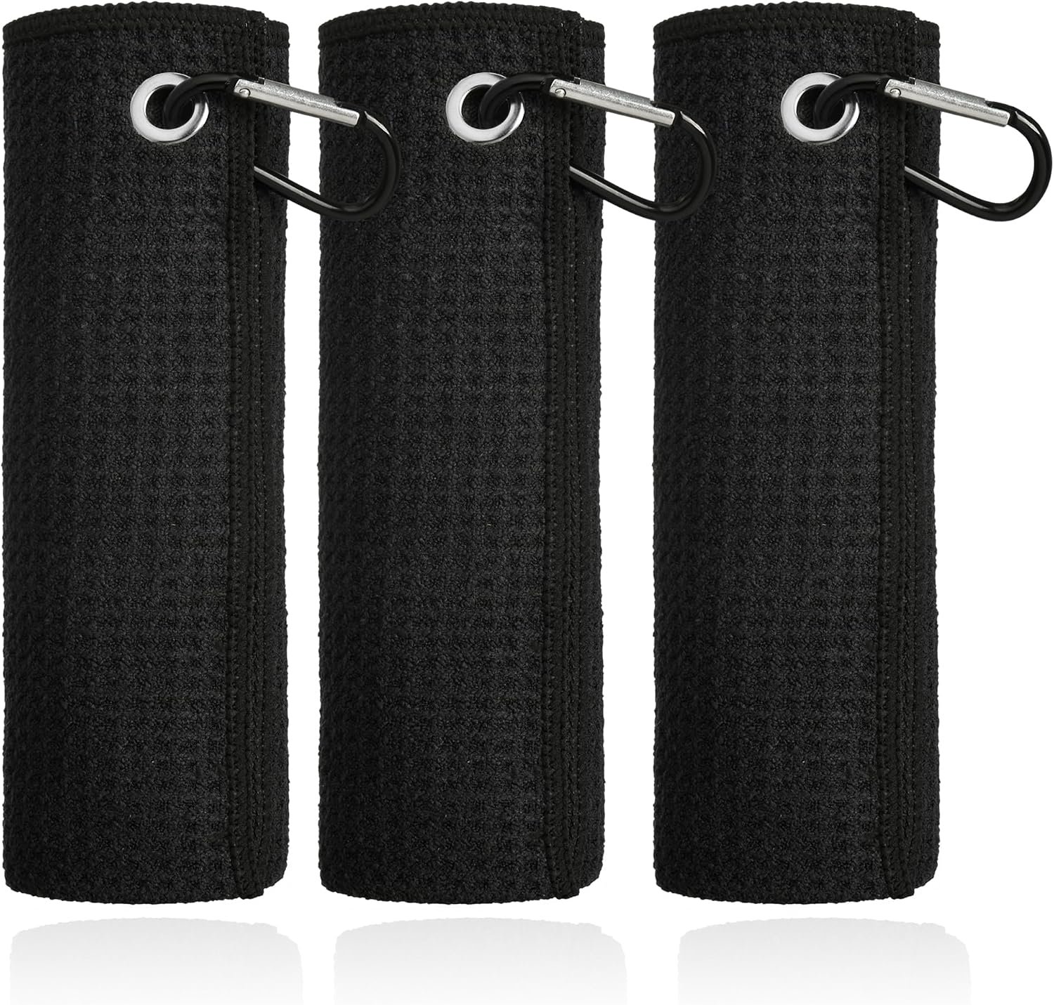 Mile High Life Microfiber Towel 3 Pack, 16″ X 16″, Waffle Pattern Design with Carabiner Clip, Super Absorbent, Small Towels, Golf Bag Accessories for Men and Women, Gift (Black)