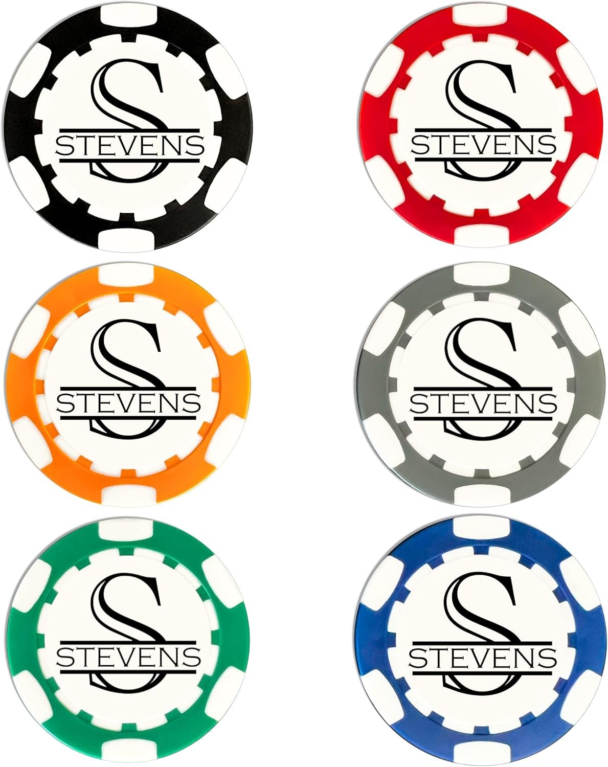 Personalized Golf Ball Marker Poker Chips | 6 Pack | Golf Marker Mens Gifts | Monogrammed Golf Gifts | Funny Golf Accessories for Men | Womens Golf Accessories