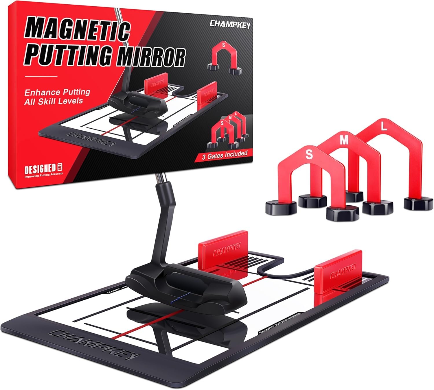 CHAMPKEY Magnetic Putting Mirror – Alignment Putting Aid for Golf – Professional Putting Thing with Golf Gates Ideal for Indoor and Outdoor Training