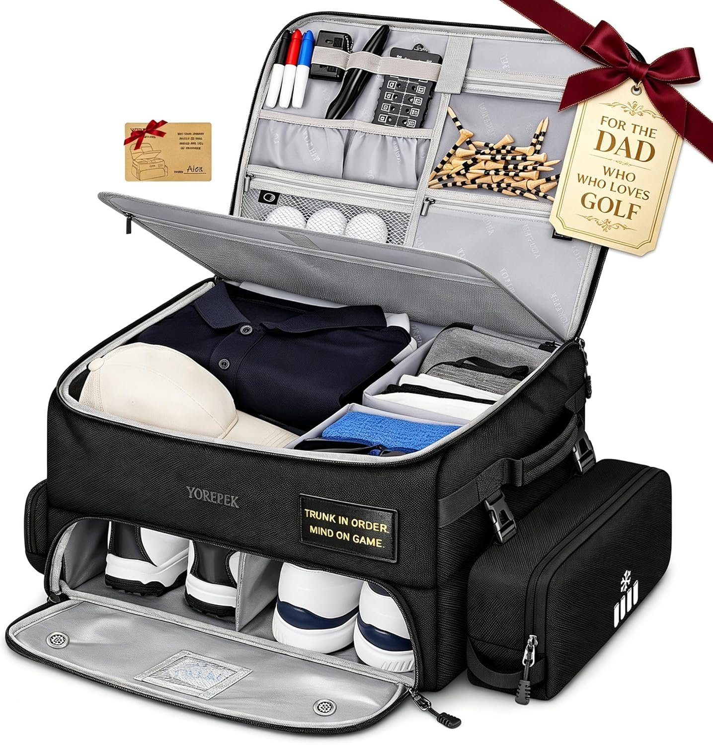 YOREPEK Upgraded Golf Trunk Organizer, Golf Gifts for Men, with Removable Insulated Pouch&Dust-Proof Protective Layer, Multi-Compartment fits 2 Pairs of Shoes, Golf Accessories