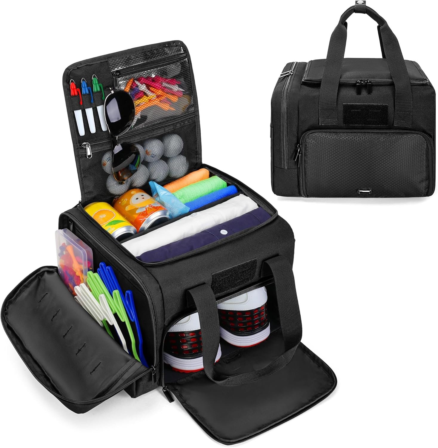 DSLEAF Small Golf Trunk Organizer Bag for Men & Women, Golf Car Locker with Bottom Shoe Space for A Pair of Shoes, Multiple Pockets for Balls, Tees, Cap, Gloves and Towels