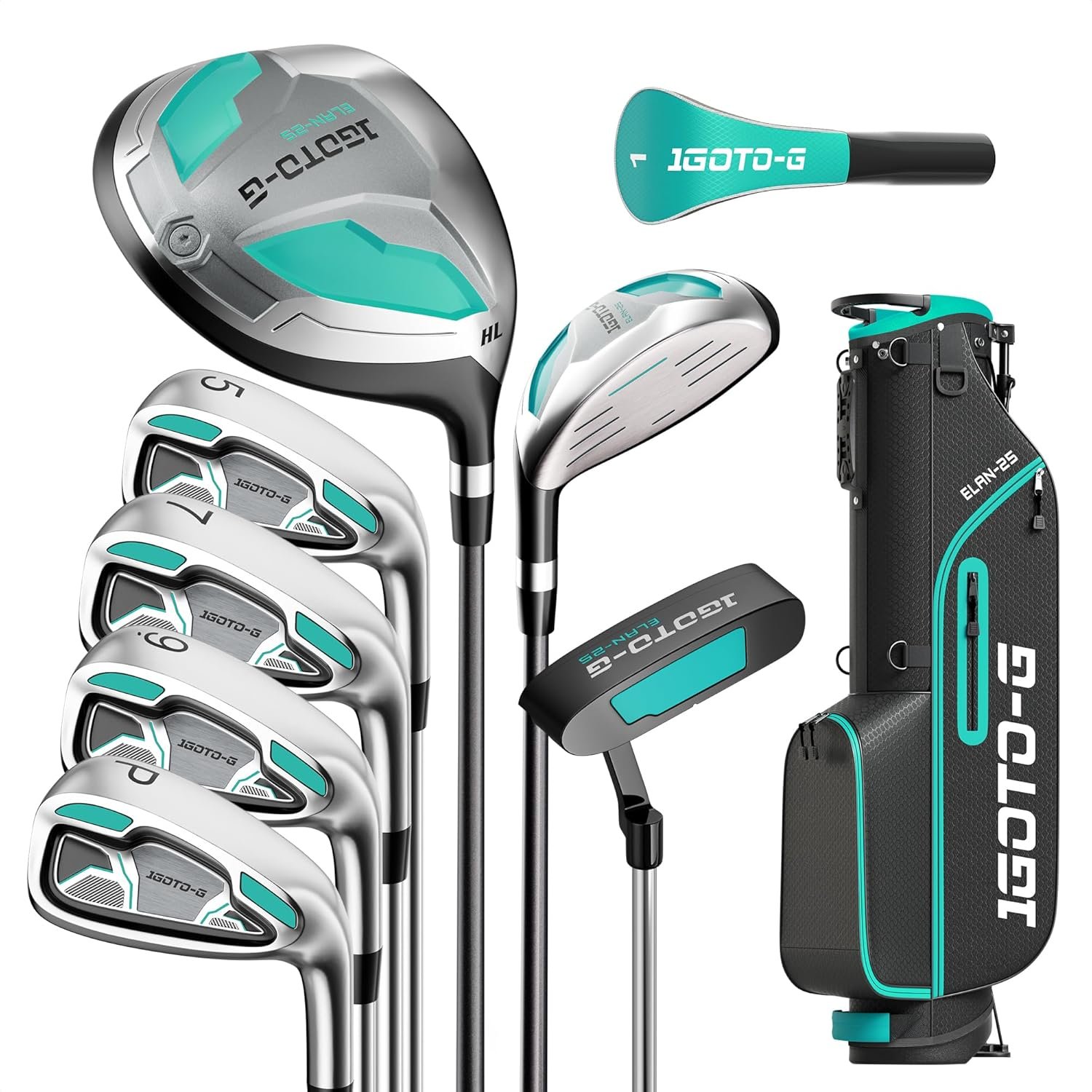 9 Pieces Golf Clubs Set for Men & Women – Complete Mens Golf Clubs Full Set Right/Left Handed Includes Stand Bag with Rain Hood, 1# Drive, 5# Hybrid 5# 7# 9# PW# Irons and Putter
