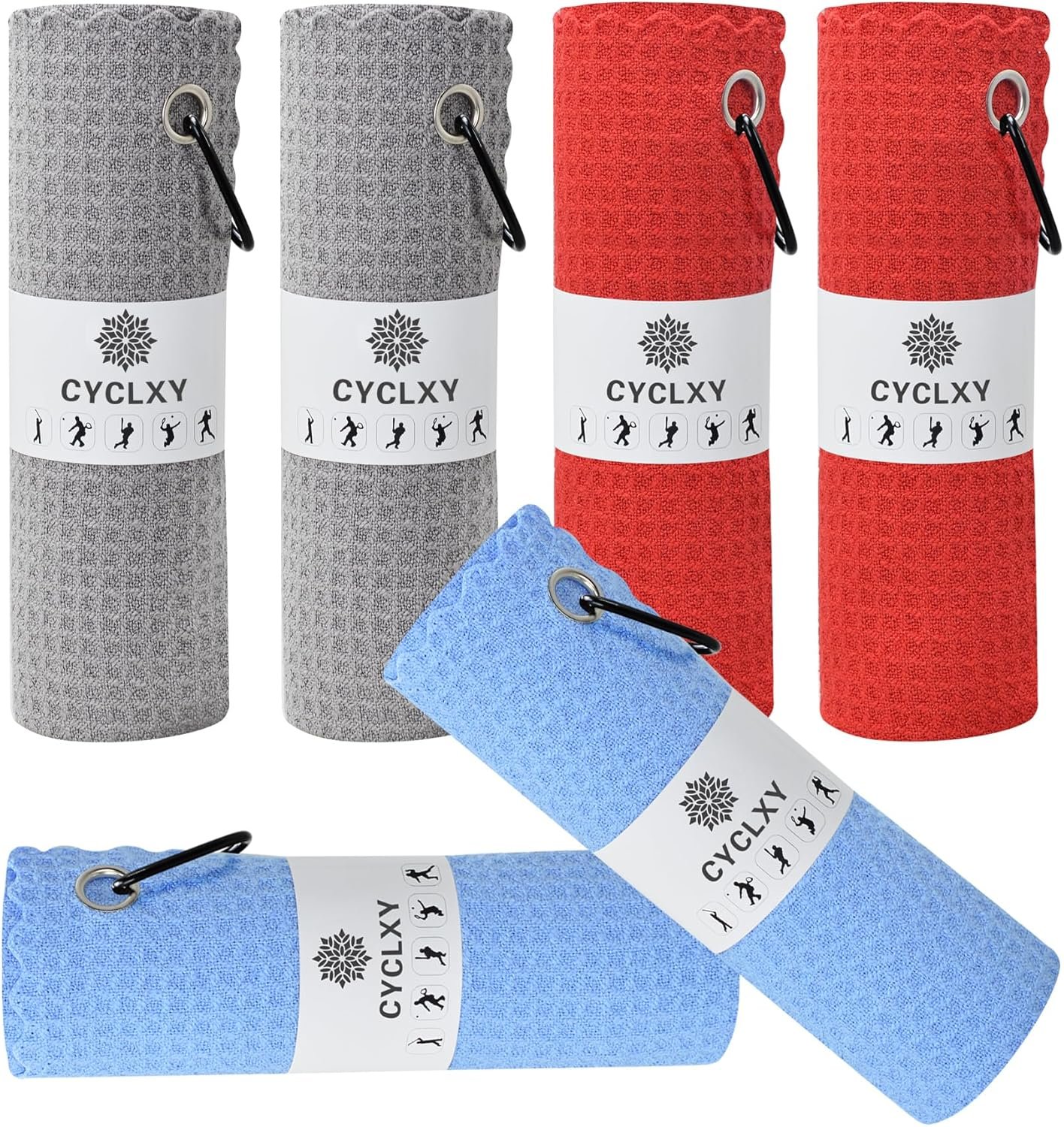 6 Pcs Golf Bag Towels,16″ X 16″,Microfiber Waffle Pattern for Golf Bags Towel for Men Women,Fishing Essentials Gifts with Carabiner Clip,Dish Cloth,Kitchen Clean Towels