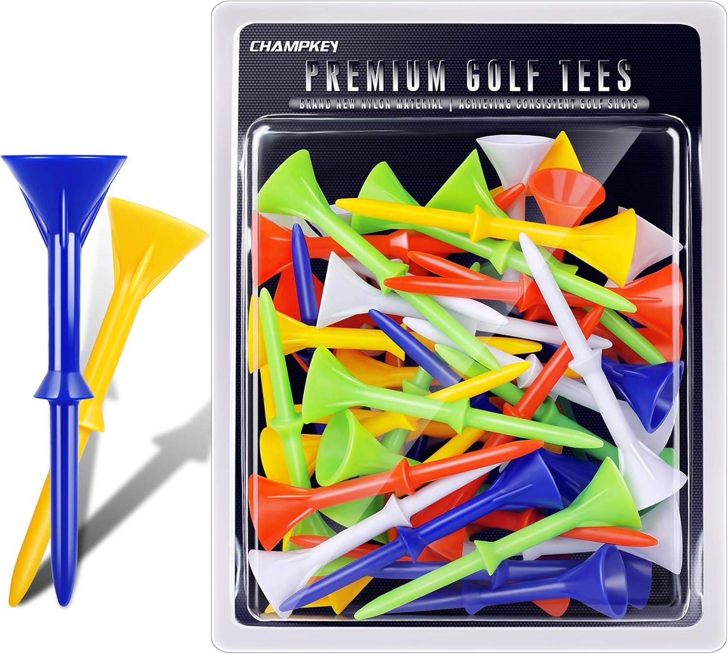 CHAMPKEY 3-1/4″ Premium Plastic Golf Tees｜Excellent Durability and Stability Tees | Choose Between 25 Pack and 50 Pack