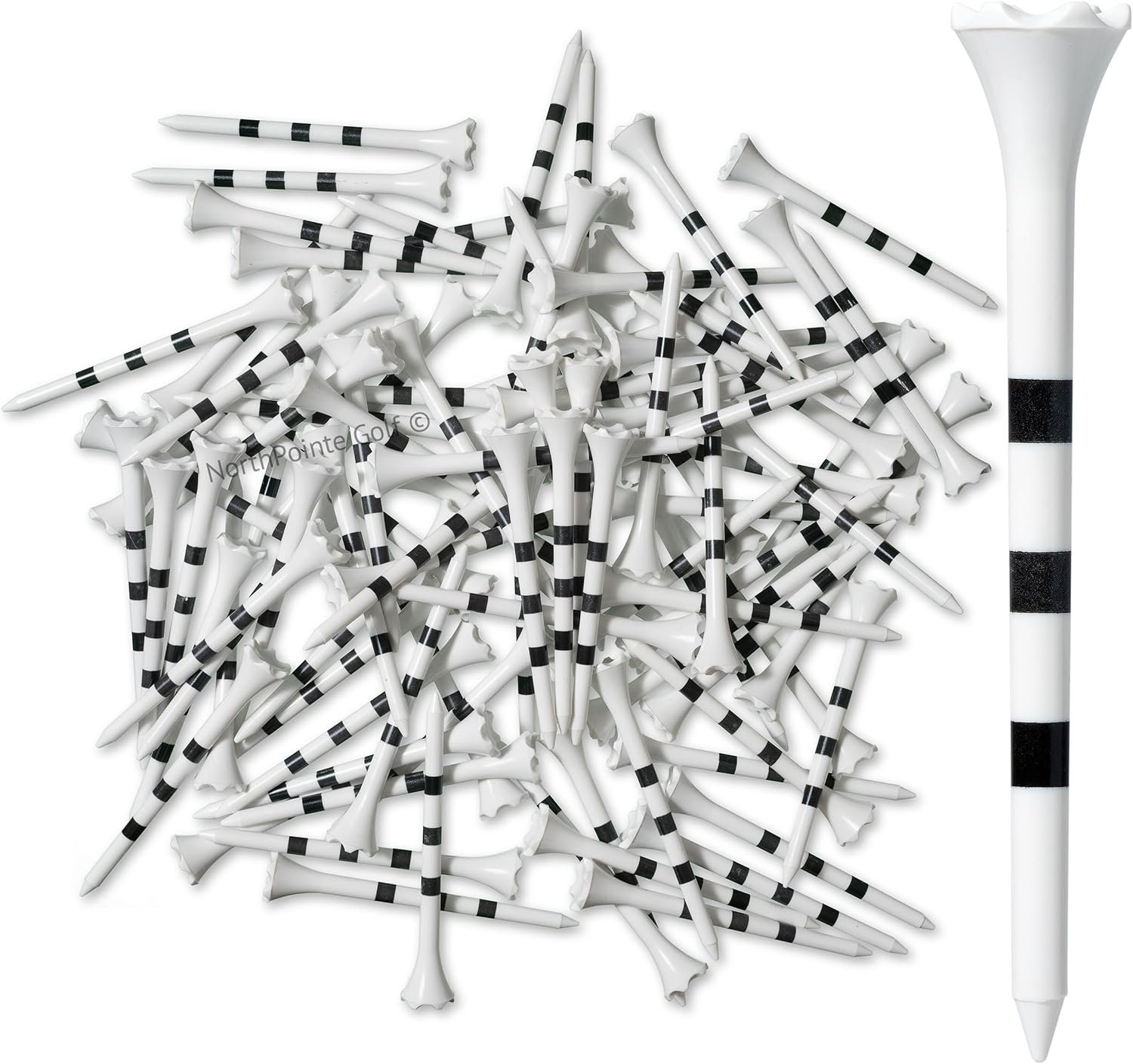 NorthPointe 3 ¼” Plastic Golf Tees – White with Black Stripes – 100 Golf Tees Plastic in Bulk