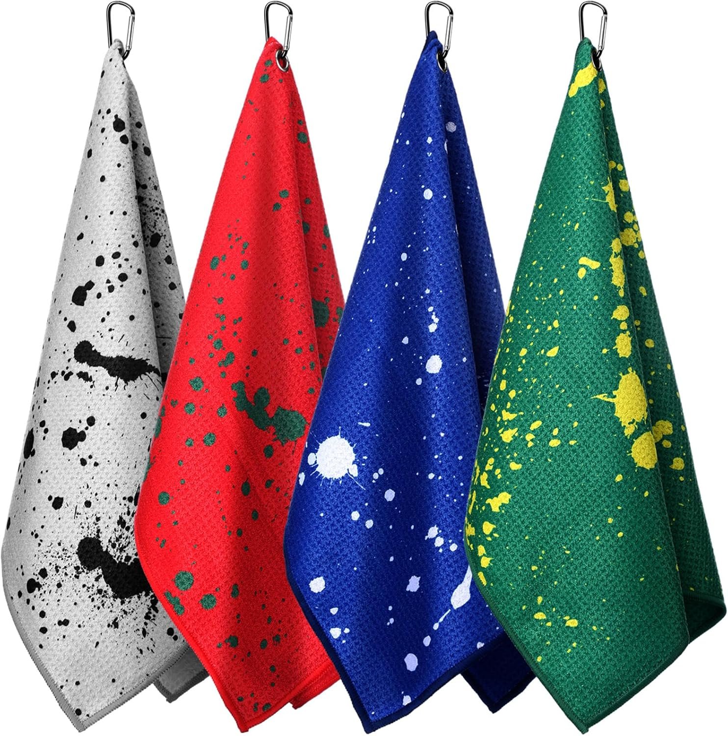 Peryiter 4 Pcs Golf Towels (16″ x 24″) with Clip Drip Lime Microfiber Fabric Waffle Pattern Towels for Golf Bags Absorbent Club Ball Cleaner Accessories and Gifts for Men Women(Bright Color)