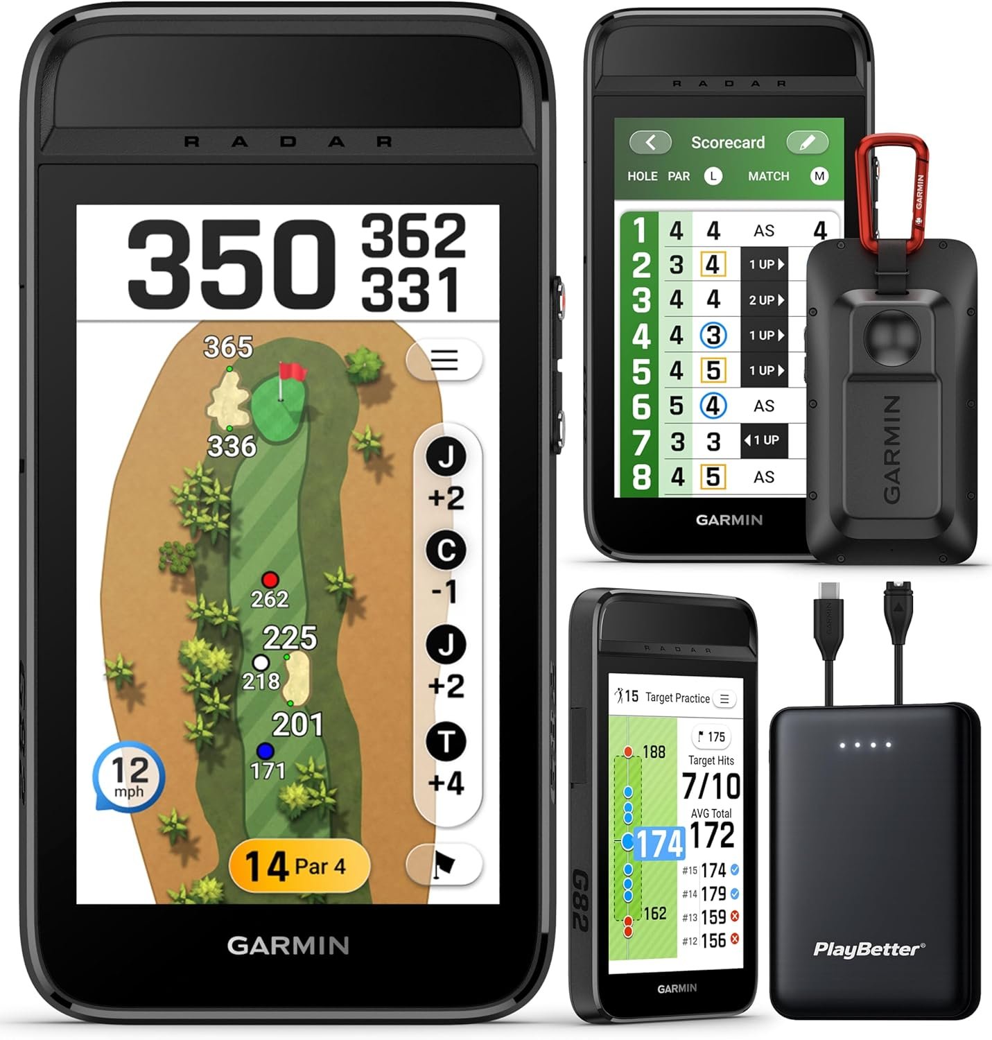 Garmin Approach G82 Portable Golf Launch Monitor & Premium GPS Handheld Bundle – Large Color Touchscreen, 43K Courses, Putting Stroke Length & Tempo with PlayBetter 5000mAh Portable Charger