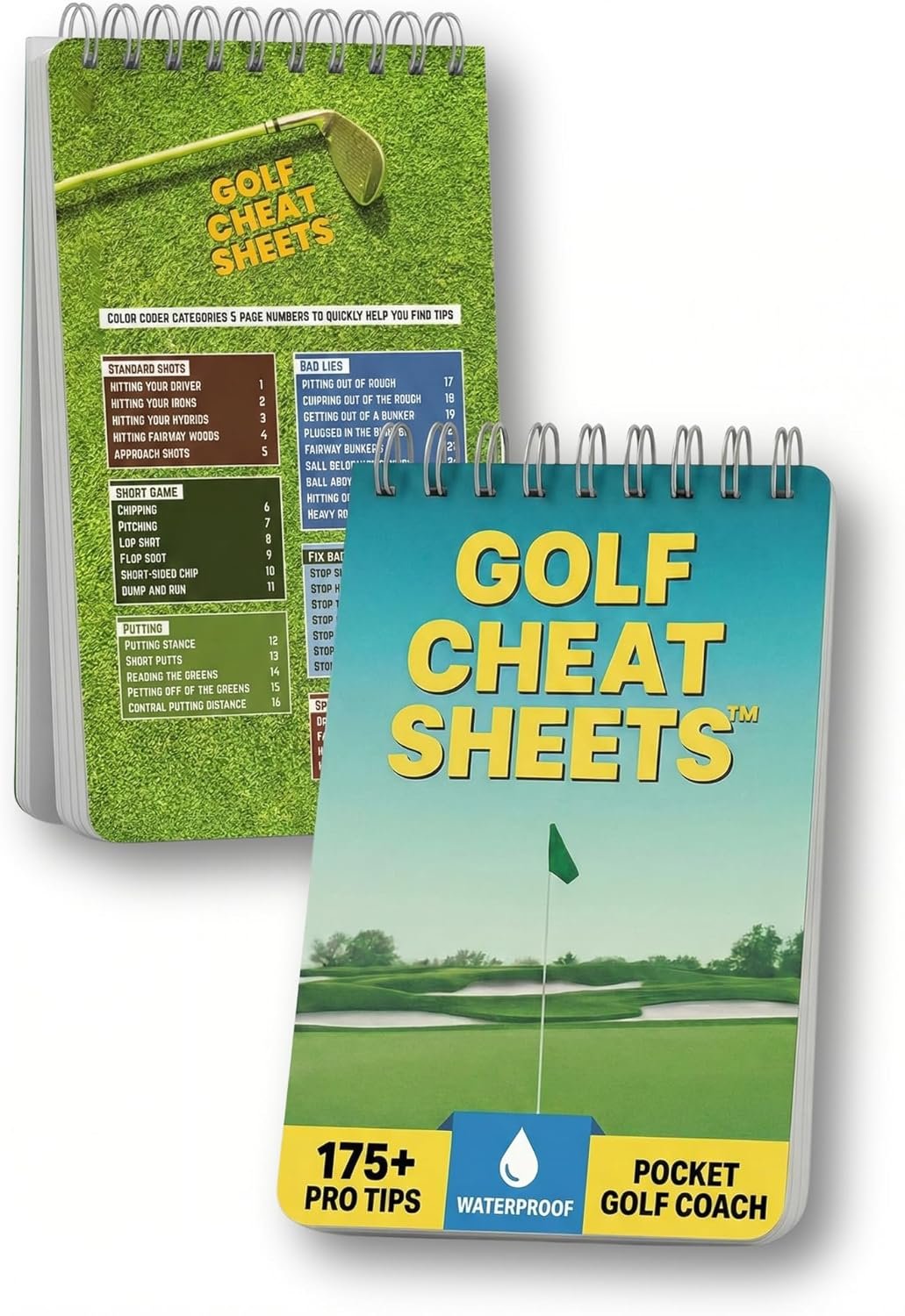 Golf Cheat Sheets – 175+ Quick Reference Tips Across 36 Shot Types in a Waterproof Pocket Guide – Driving, Short Game & Putting Reference for Beginners – Great Golf Gifts for Golfers