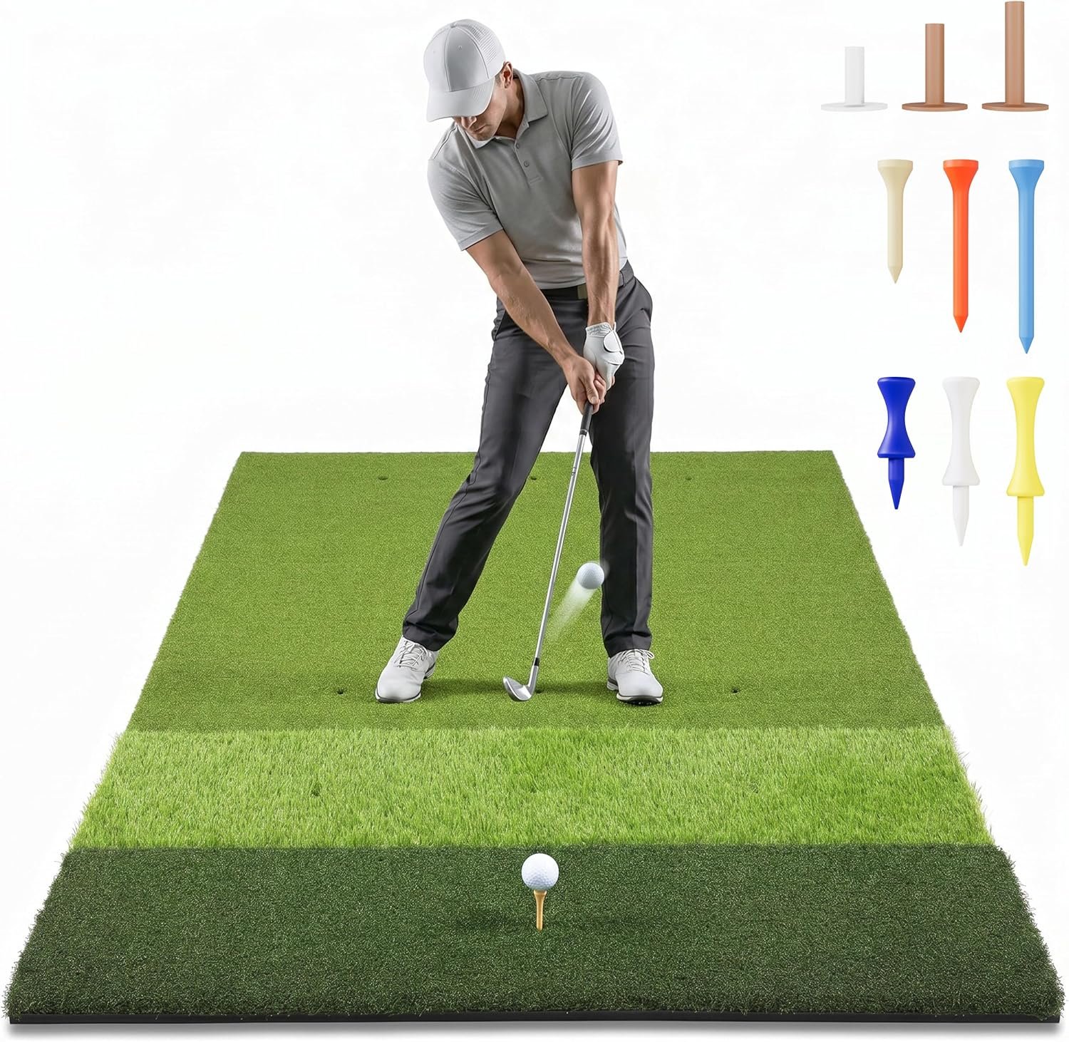 TriZone Pro – 6x4ft Premium Golf Mat | Tri Turf Golf Hitting Mat | Golf Mats Practice Indoor, Outdoor, with Simulator | Thick Base | Extra Large Size | Durable Golf Practice Mat with Tees