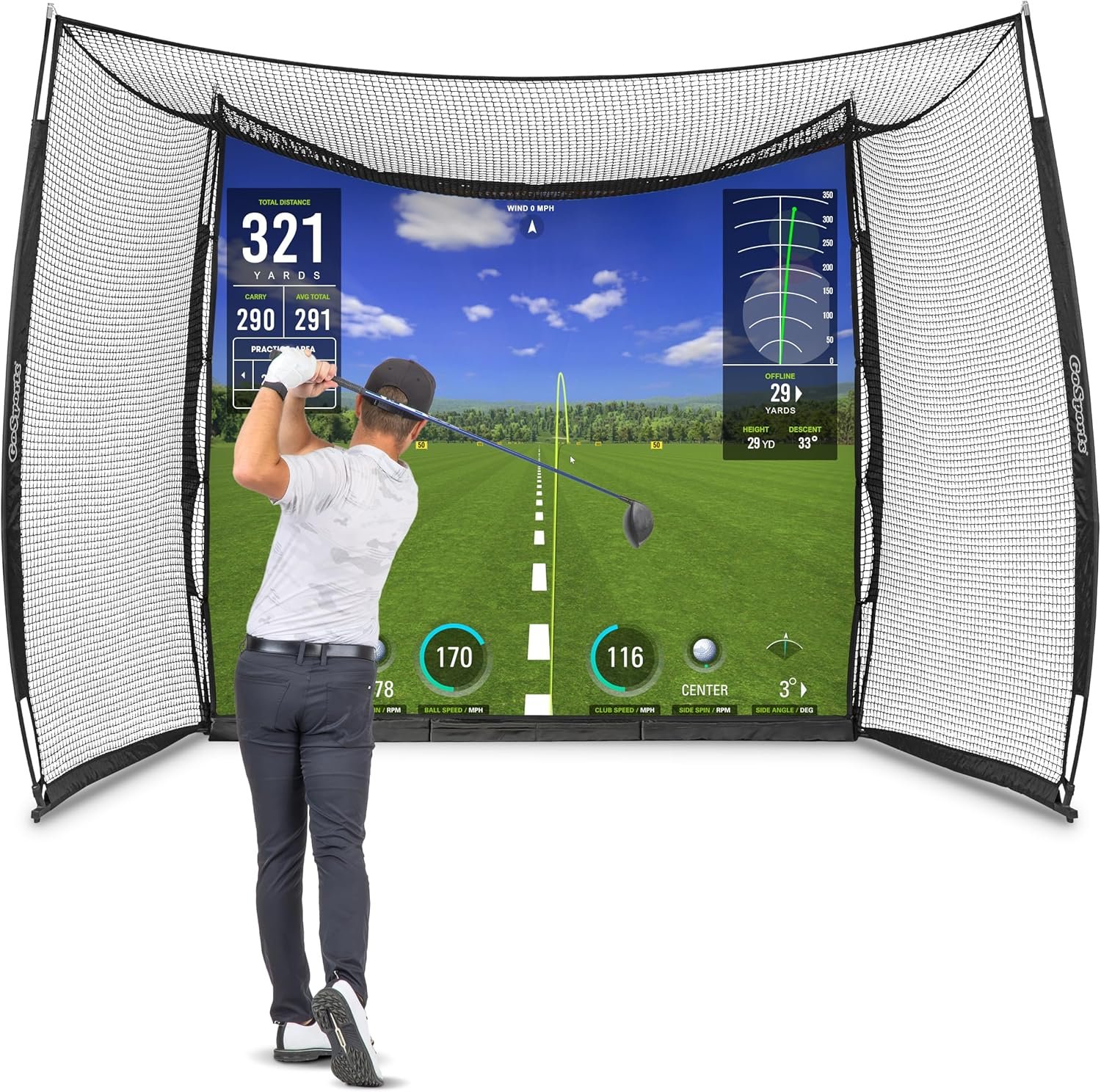 GoSports Range Cage 10 ft x 8 ft Golf Net Cage – Indoor & Outdoor Golf Practice Net for Full Swing Training and Home Golf Simulator Setups