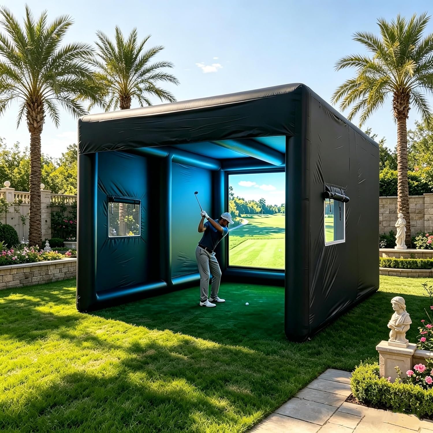 Large Portable Inflatable Golf Simulator Tent Practice Swing with Curtain can be projected (Projector not Included) ,Customizable Logo Golf Simulator (Outer Size: 118.11″x 157.48″ x 118.11″ Inch )