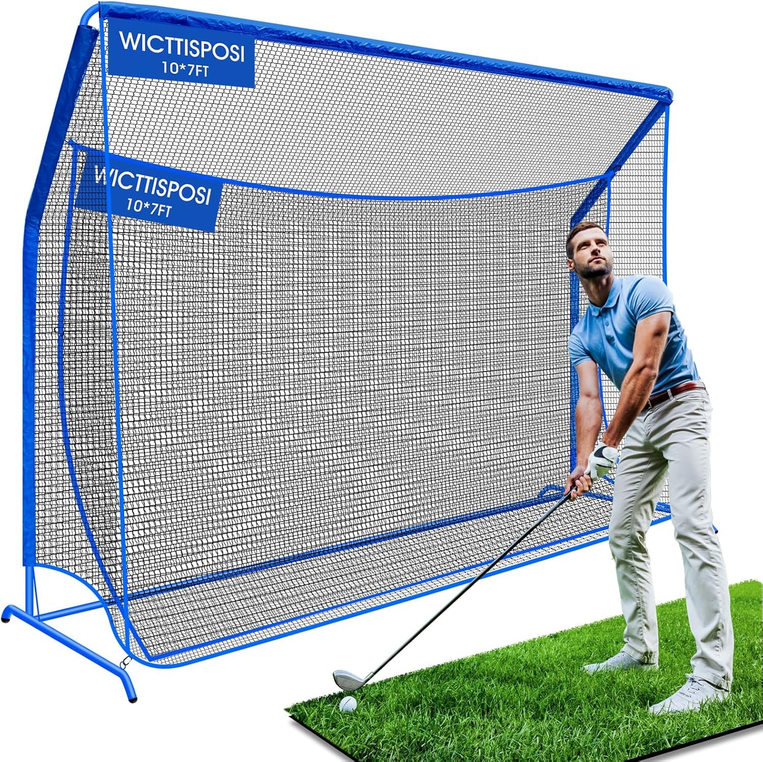 Golf Net with Extra Striking Net, 12/10/7×7 Heavy Duty Golf Hitting Practice Net for Backyard Driving Range Swing, Metal Frame with Elevated Base, Indoor Outdoor Use, Gifts for Men Dad Him and Golfer