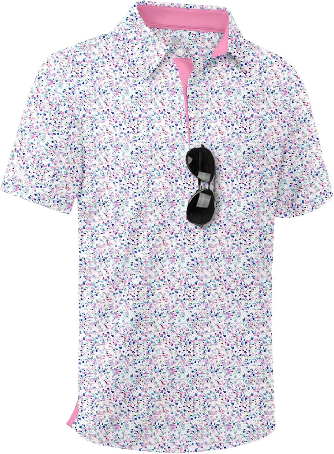 ZITY Boys Golf Polo Shirts Short Sleeve UPF 50+ Print Pattern Shirts for Youth Kids Funny School Uniform Collared T-Shirt