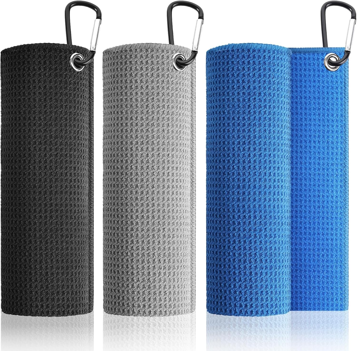 Pro 3 Pack Golf Towels (16″x16″), Durable Microfiber Golf Towels with Hook and Loop Fastener, Premium Essential Accessories for Golf Bag for Men(Gray, Blue, Black)