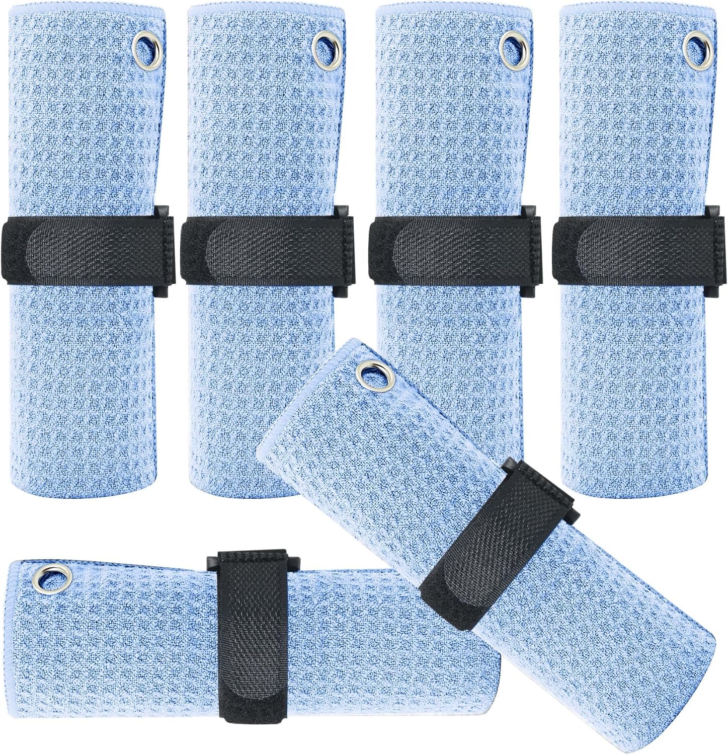 6 Pack Microfiber Golf Towel (13″ X 13″) with Carabiner Clip, Microfiber Cleaning Cloth,Waffle Pattern (Blue, 13″ X 13″)