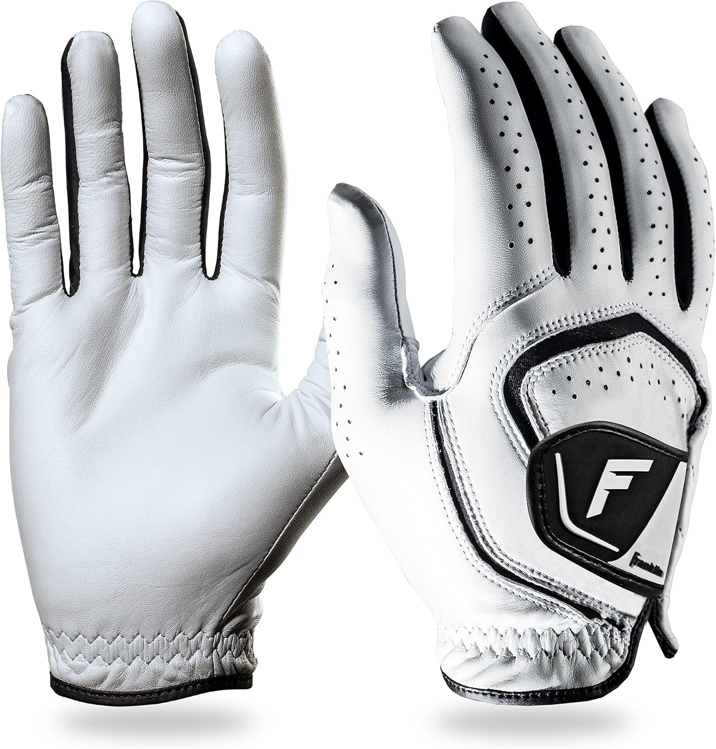 Franklin Sports Golf Glove – Pro Golf Gloves – Premium Leather Golfing Glove – Maximum Grip – White – Black