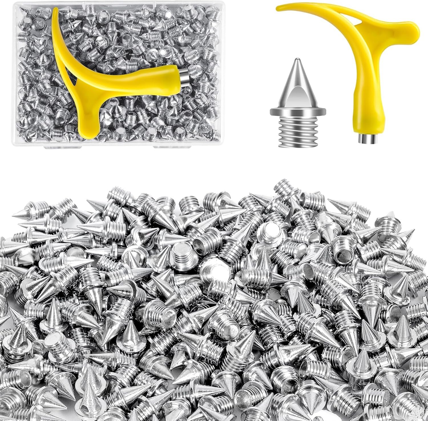 1/4 Inch Track Spikes,130pcs Stainless Steel Pyramid Shoe Spikes with Spike Wrench for Track and Cross Country,Replacement Spikes for Sprint Sports Short Running Shoes
