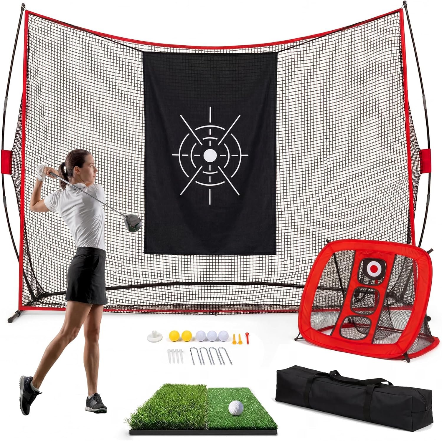 Garvee Golf Nets 10×8 FT, Golf Practice Net for Backyard Driving Real GolfBalls, Golfer Hitting with Turf Mat, Silk Targets, Tees & Automatic Ball Return System, for Garage Indoor Outdoor Driving