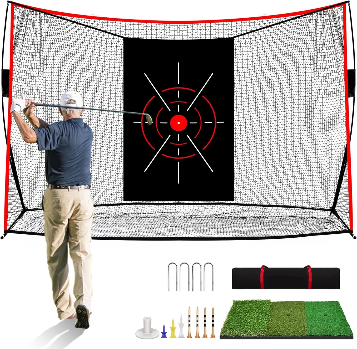 10x7ft Golf Net: Golf Hitting Practice Nets for Backyard Driving Real Balls, Heavy Duty Golfer Training Net with Mat for Outdoor/Indoor/Garage/Basement Hitting Swing Chipping,Ideal Gift for Men Dad