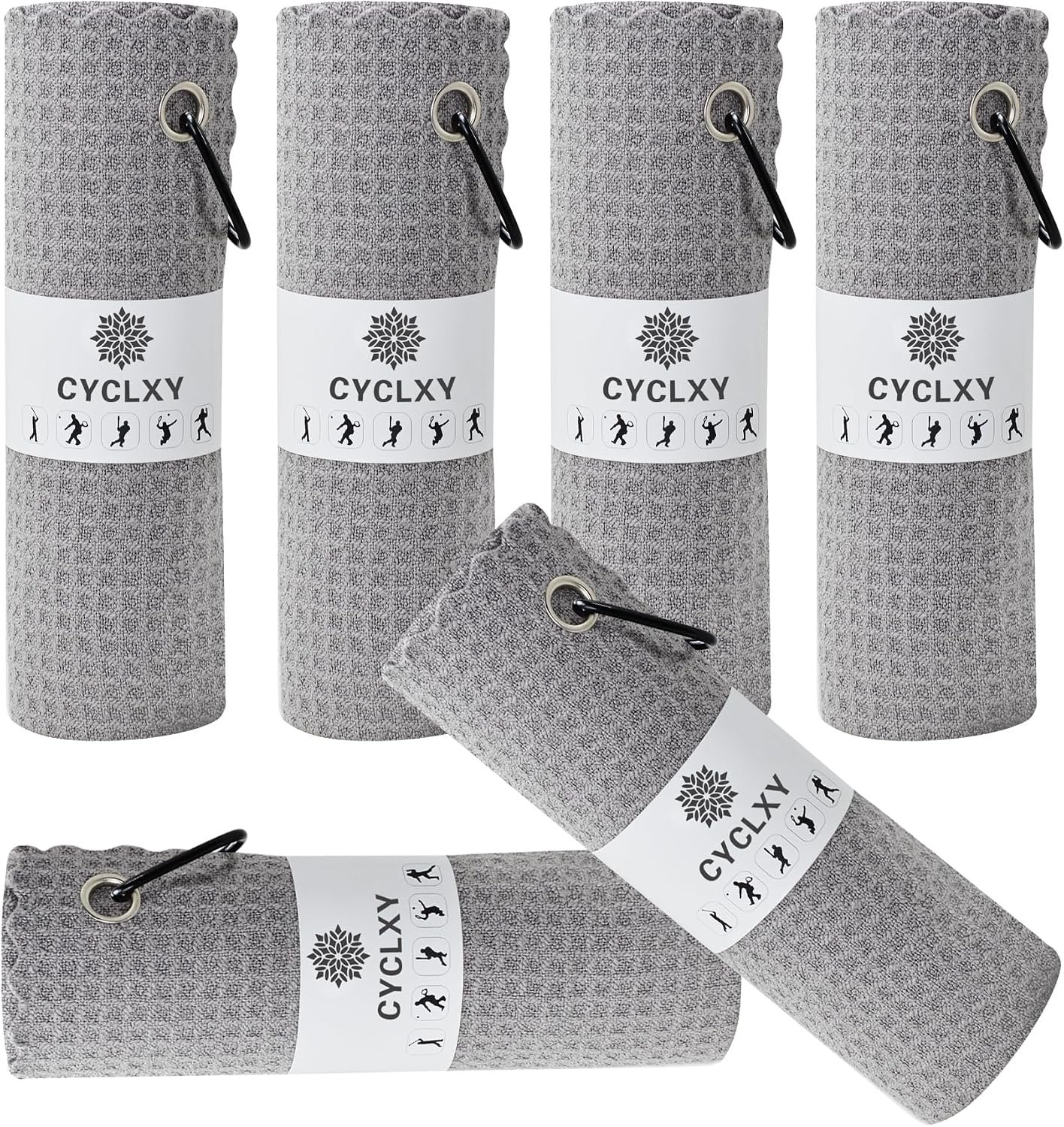 6 Pcs Golf Bag Towels,16″ X 16″,Microfiber Waffle Pattern for Golf Bags Towel for Men Women,Fishing Essentials Gifts with Carabiner Clip,Dish Cloth,Kitchen Clean Towels