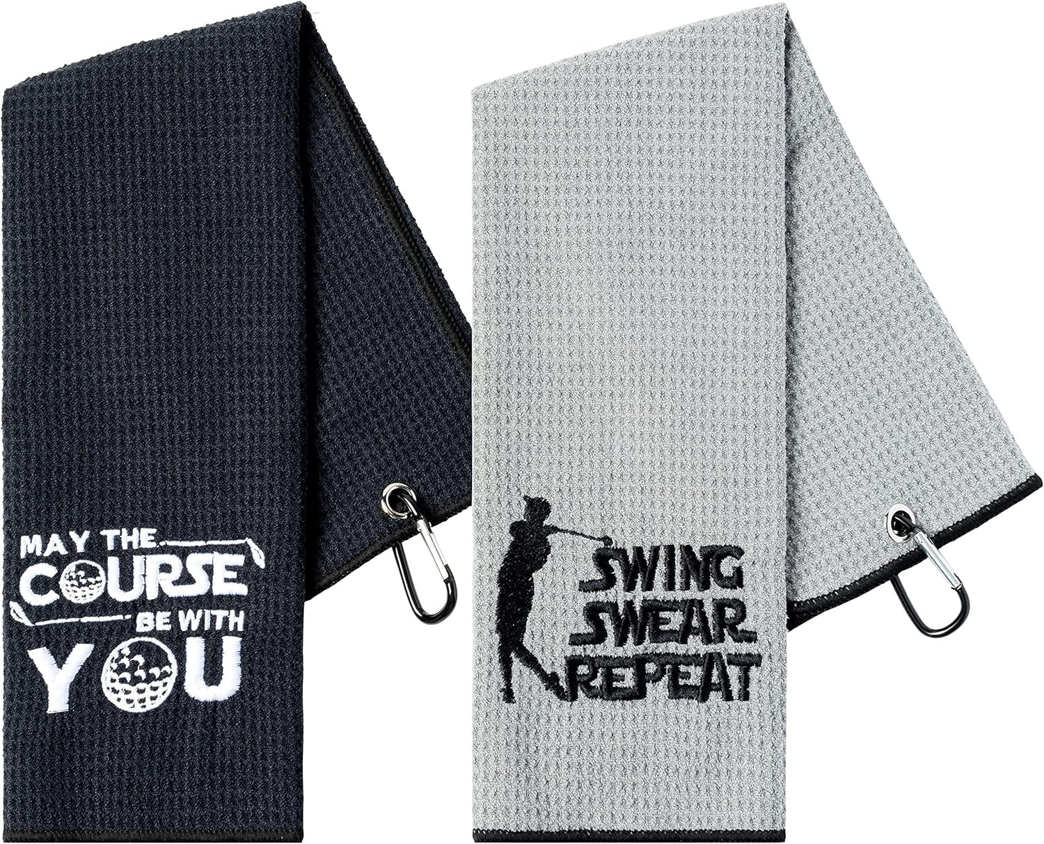 R HORSE 2Pcs Funny Golf Towel Gifts, Microfiber Embroidered Golf Towels for Bags with Clip, Sport Accessories Birthday for Men Women Golfer Fan