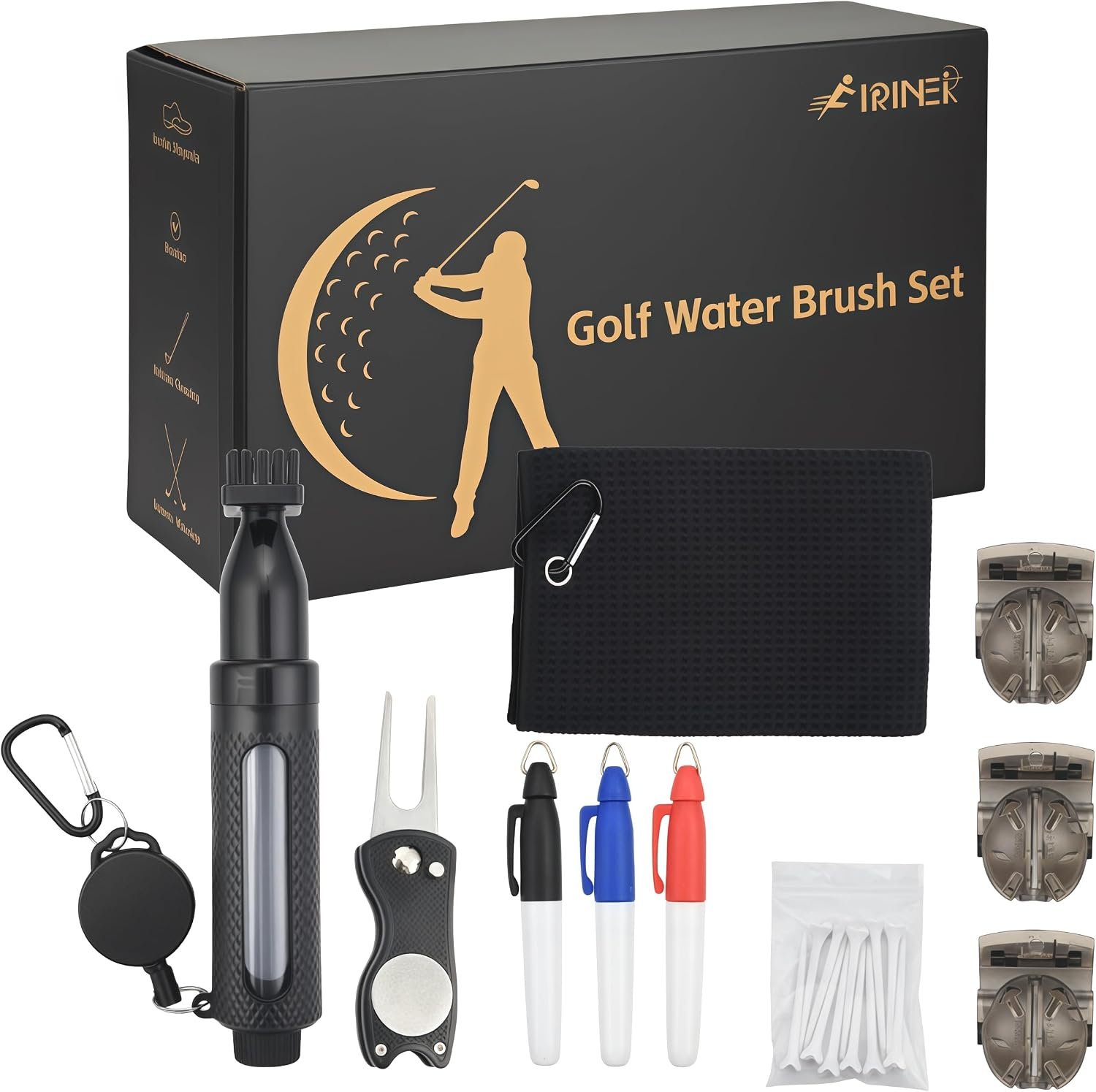 Golf Accessories Kit – Golf Club Cleaner with Golf Brush with Water, Golf Towel, Divot Repair Tool, Golf Tee Holder, Marking Pen & Golf Ball Marker, Golf Gifts for Men and Women