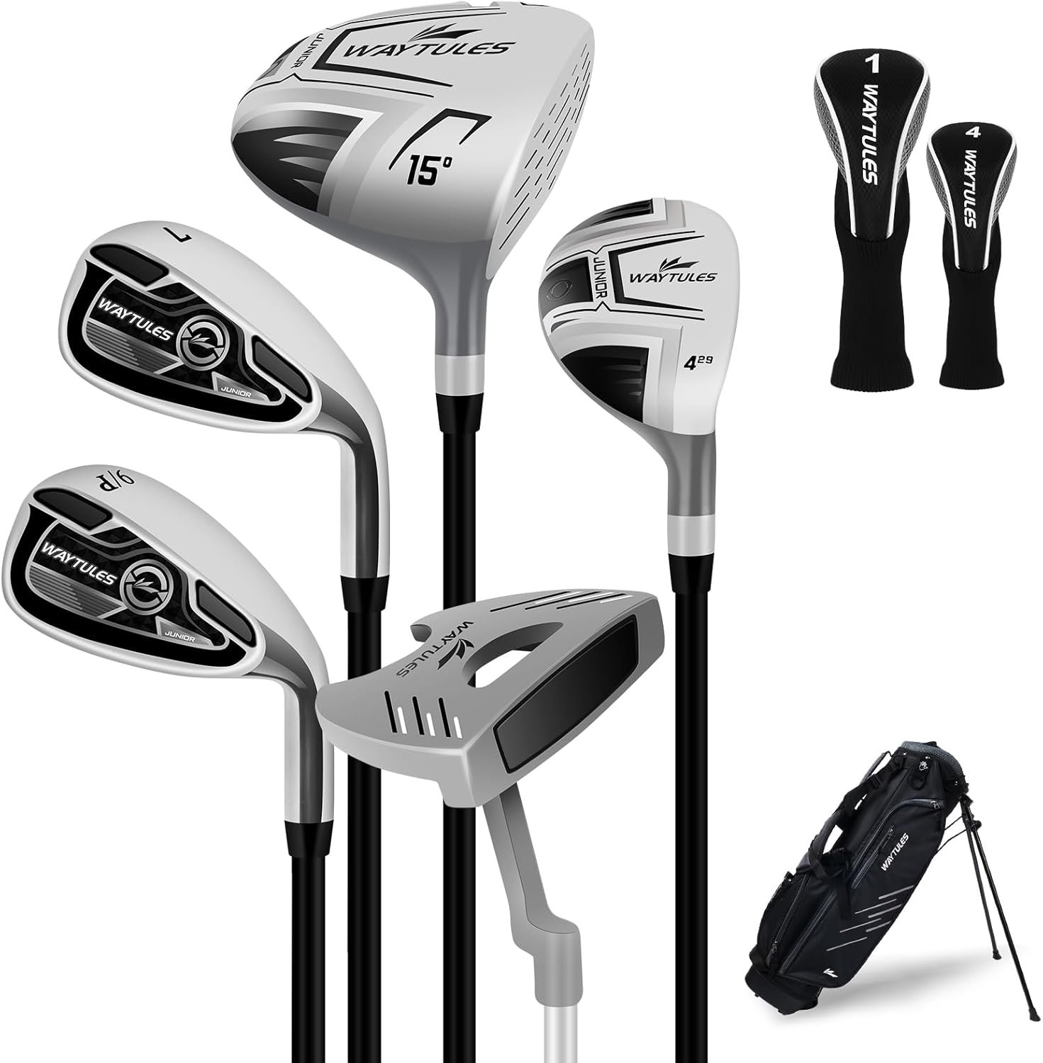 Kids Golf Clubs Set for Boys & Girls Ages 3-12, Junior Golf Set with Stand Bag, Driver, Hybrid, Irons & Putter, Youth Golf Club Set Right Handed