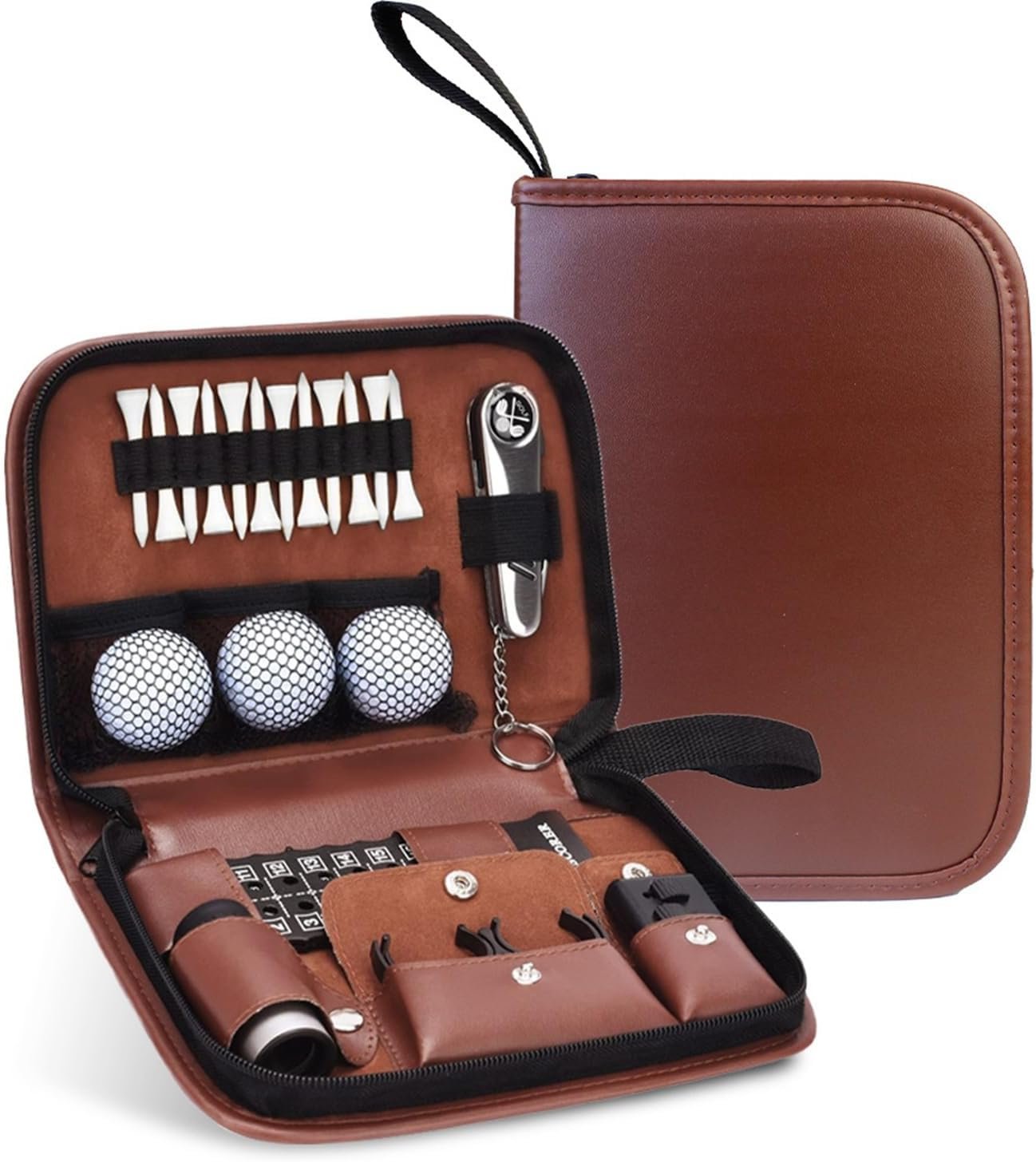 Golf Gifts for Men and Women, Golf Accessories Set with Hi-End Case, Golf Balls, Rangefinder, Golf Tees, Brush, Multifunctional Divot Knife, Scorer, Golf Ball Clamp