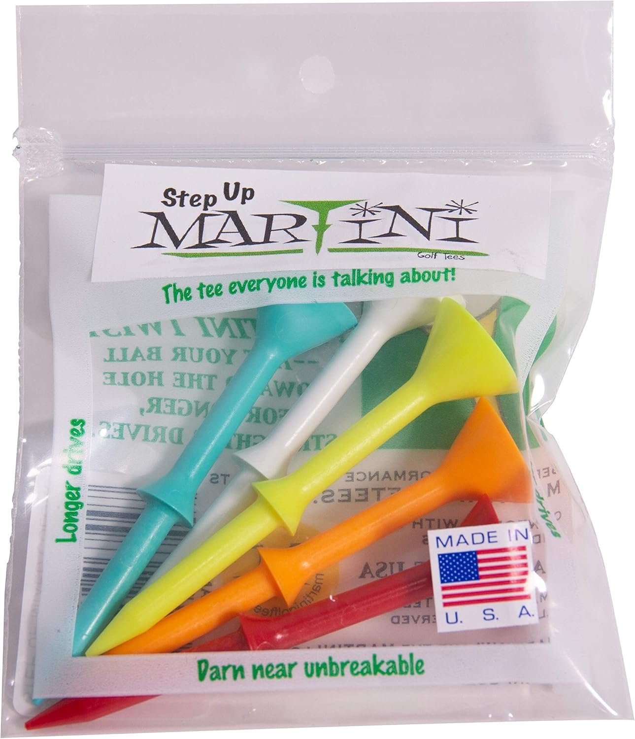 Martini Golf Tees DMT007 Durable Plastic Step-UP Tees (5 Pack), Assorted Colors, 3.25″